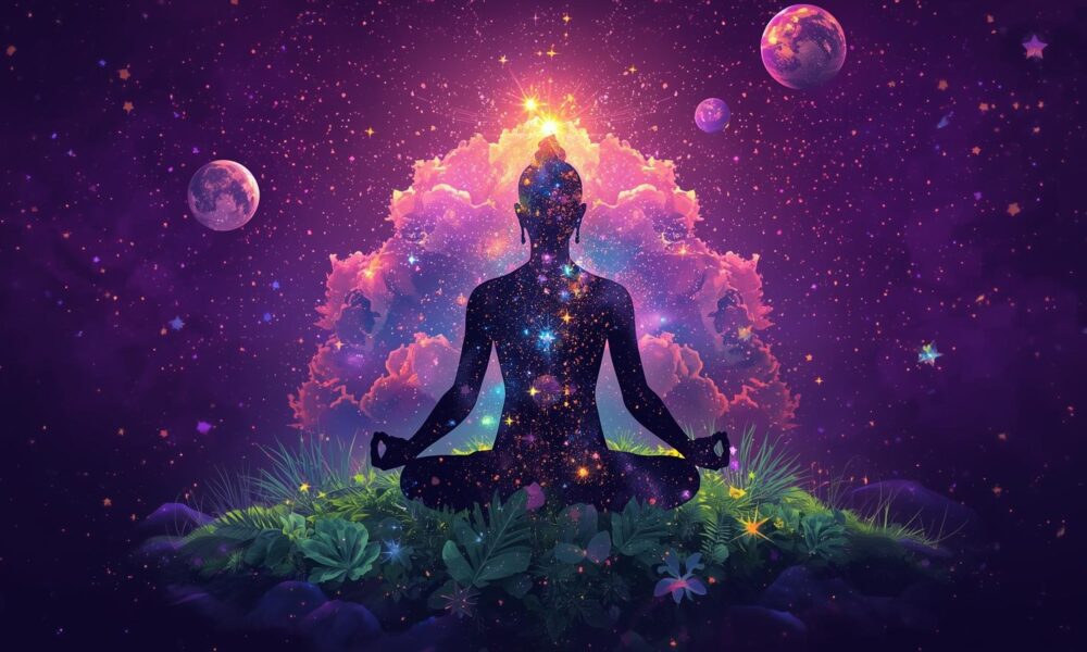 Meditate In Middle Of Clouds With Planets