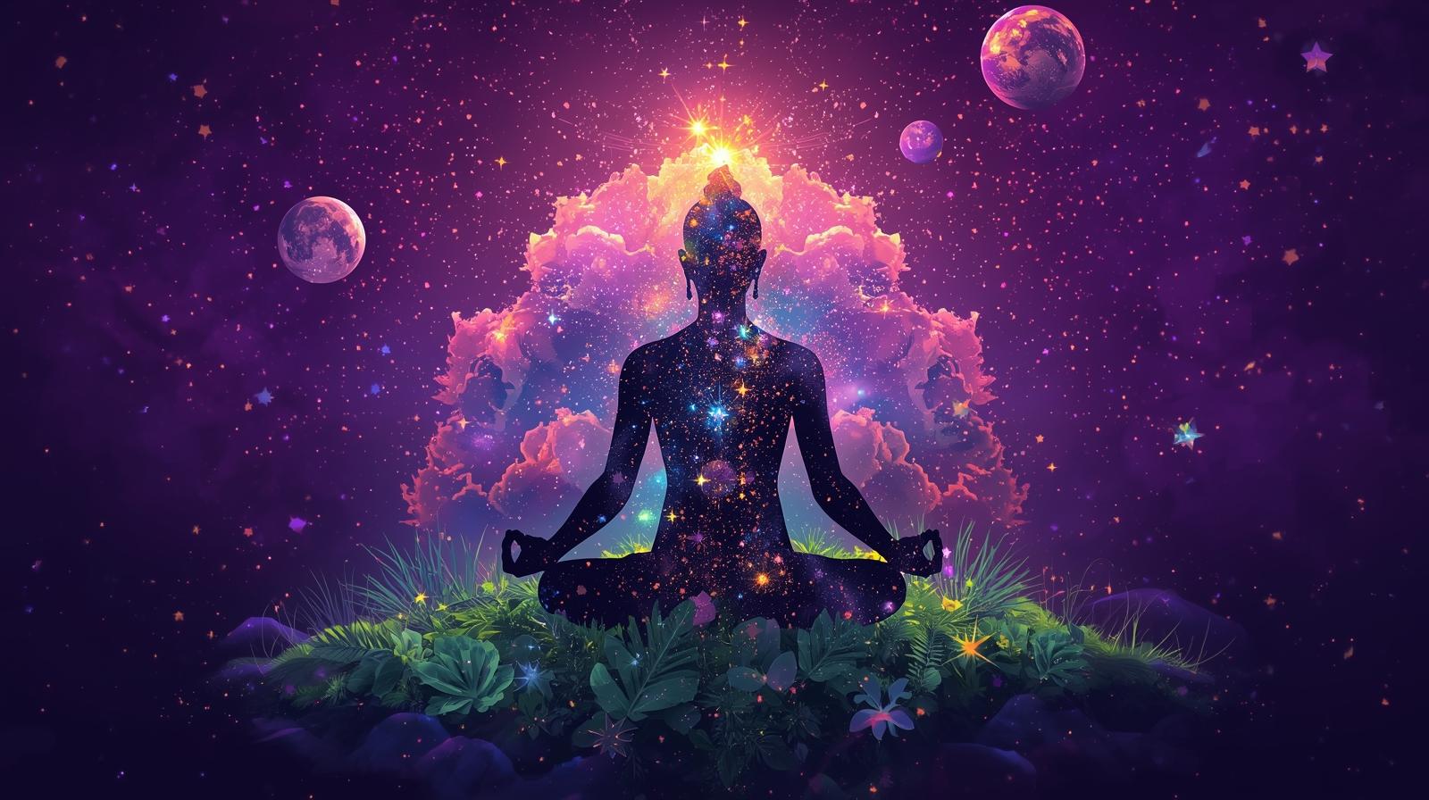 Meditate In Middle Of Clouds With Planets