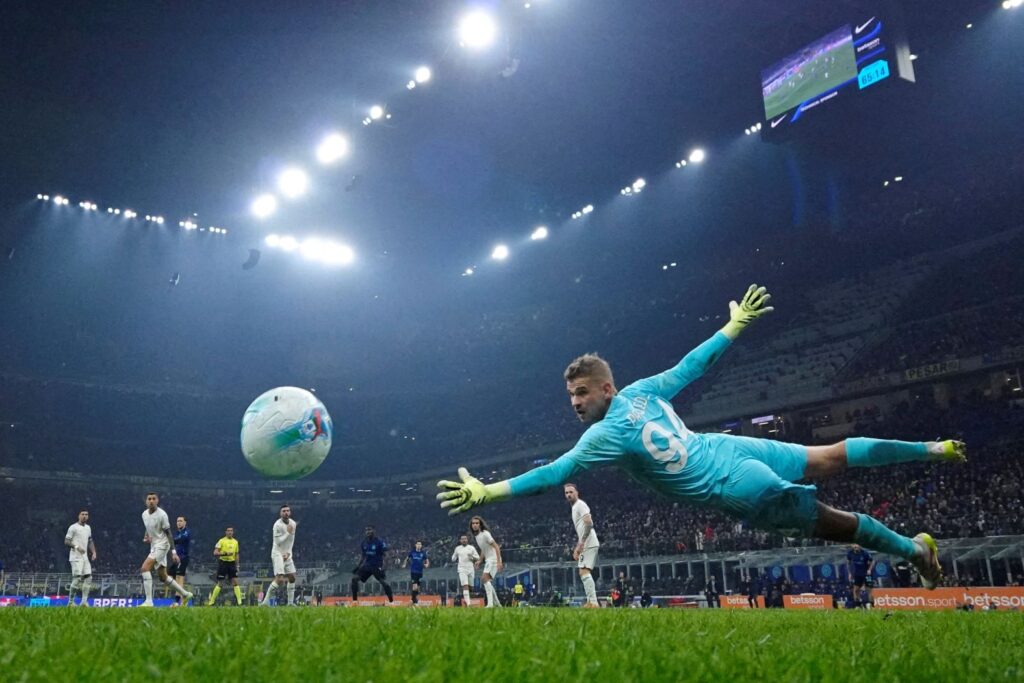 A Ball Flies Past Lazio Goalkeeper Ivan Provedel